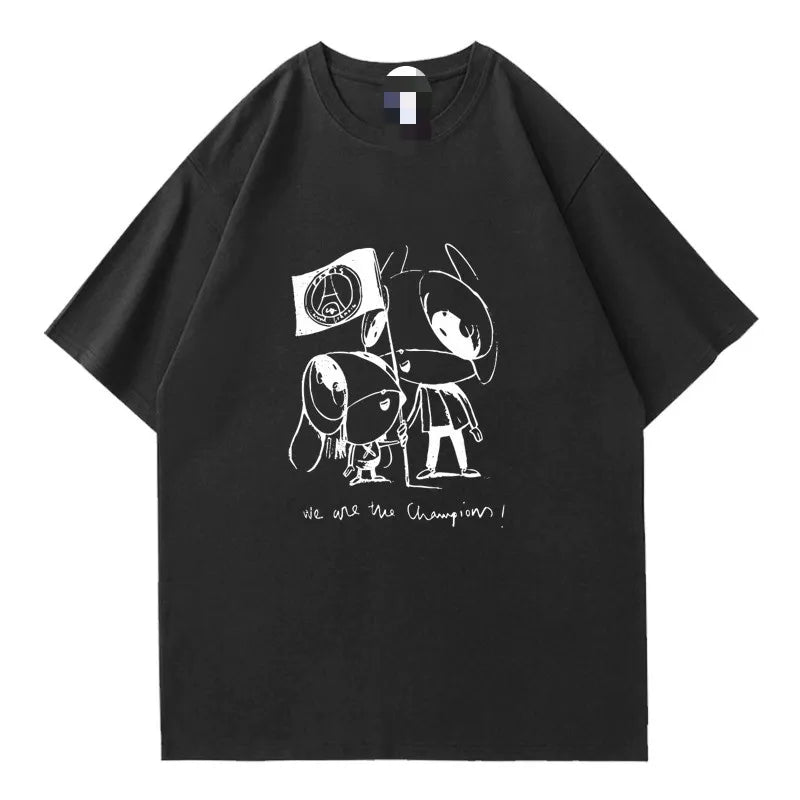 T-shirt Graphique Noir "We Are The Champions"